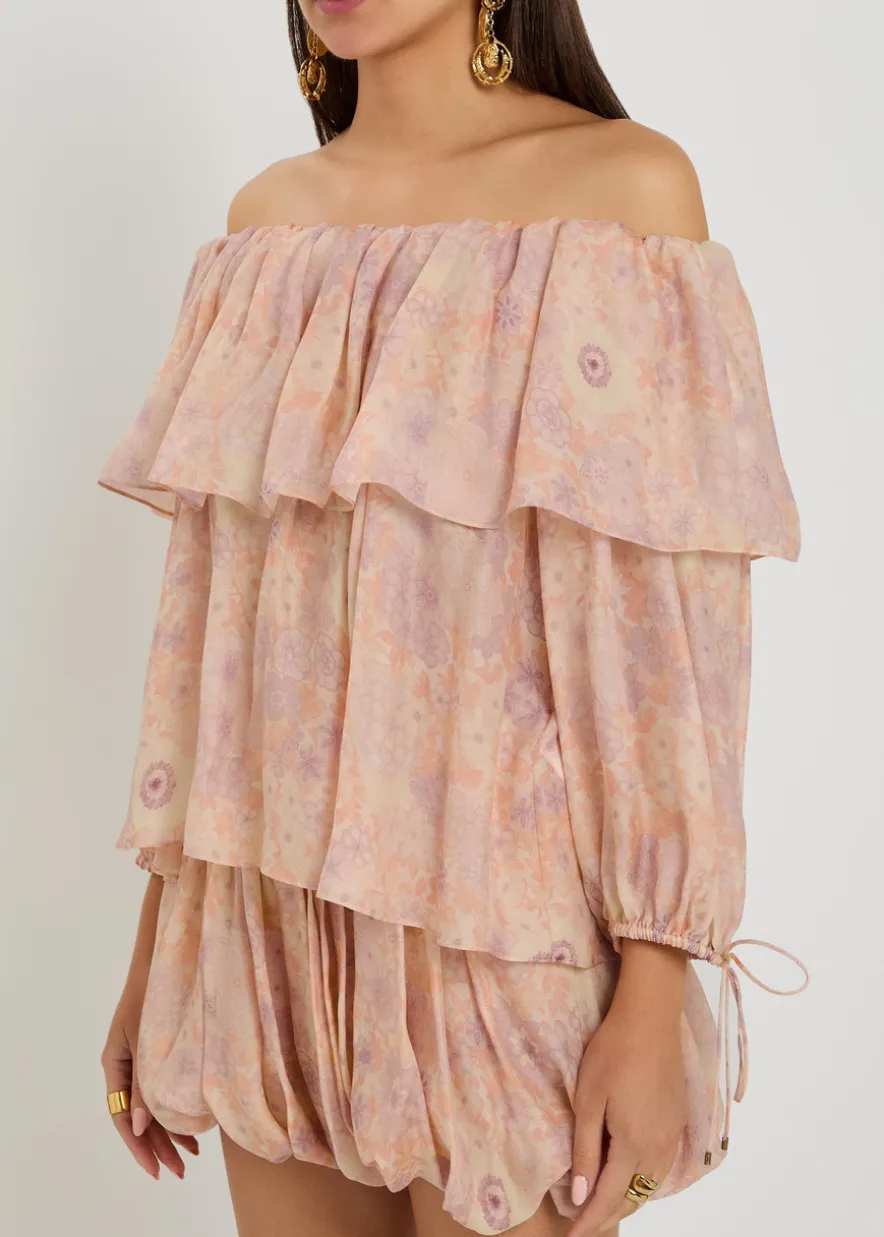 Floral-print silk top
