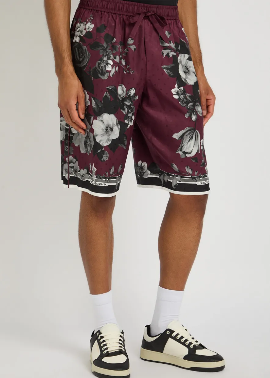Floral-print silk-twill shorts