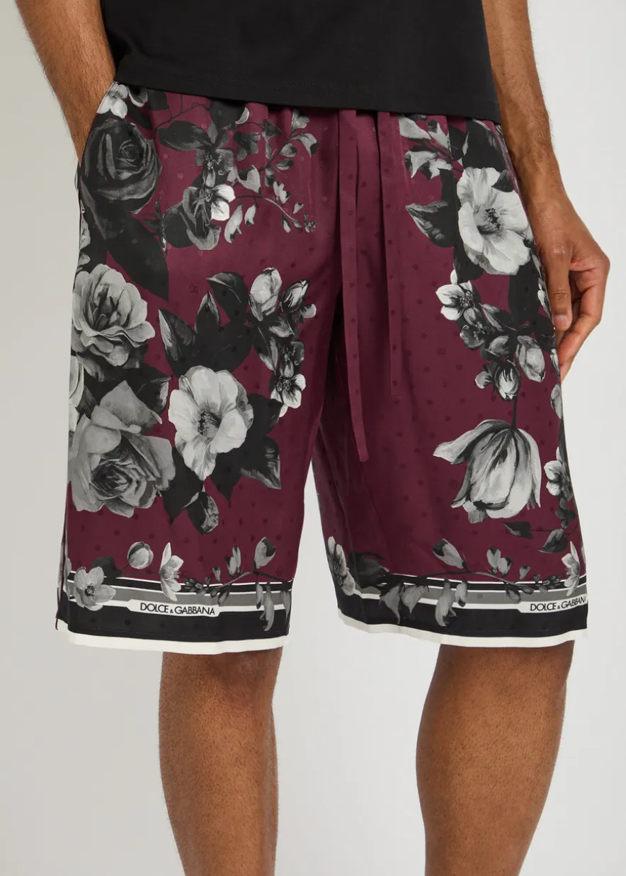 Floral-print silk-twill shorts