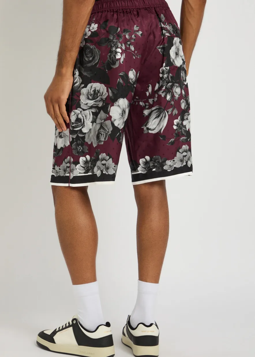 Floral-print silk-twill shorts
