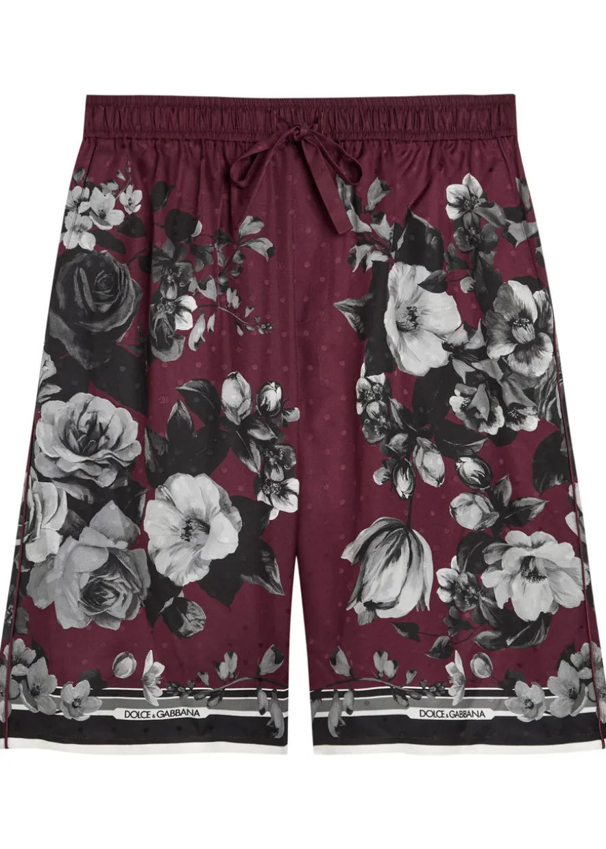 Floral-print silk-twill shorts