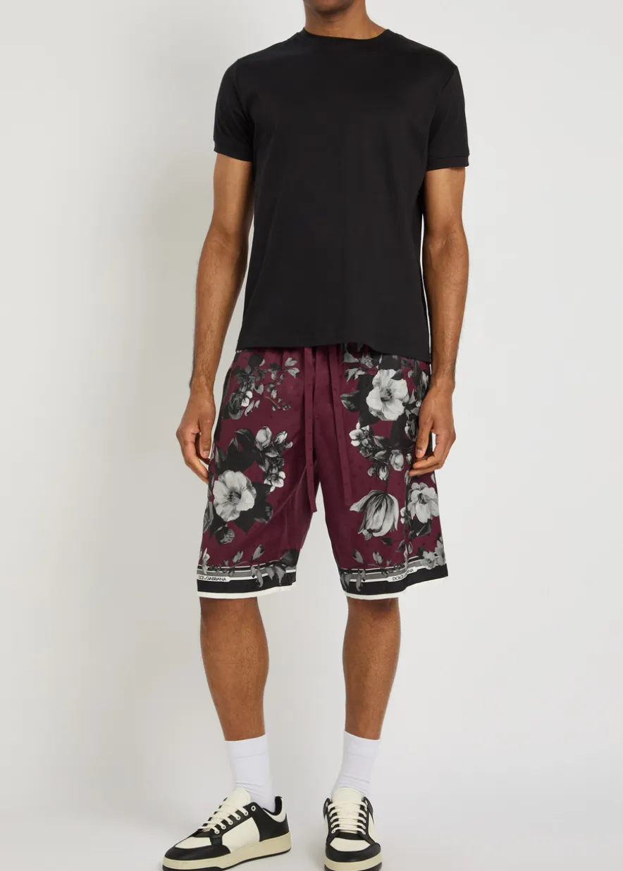 Floral-print silk-twill shorts