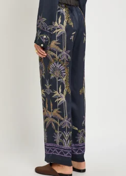 Floral-print straight-leg satin trousers
