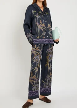Floral-print straight-leg satin trousers