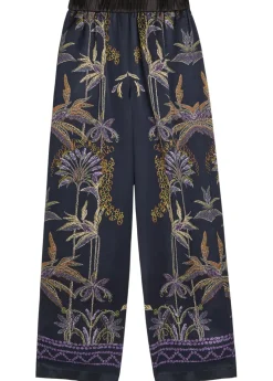 Floral-print straight-leg satin trousers