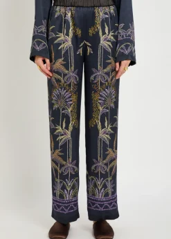 Floral-print straight-leg satin trousers