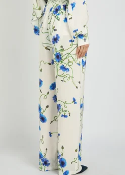 Floral Print straight-leg textured satin trousers