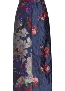 Floral-print textured satin midi skirt