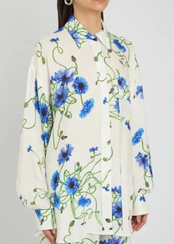 Floral print textured satin shirt