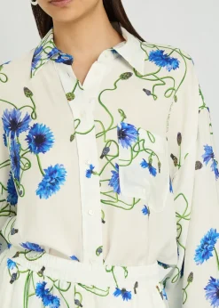 Floral print textured satin shirt
