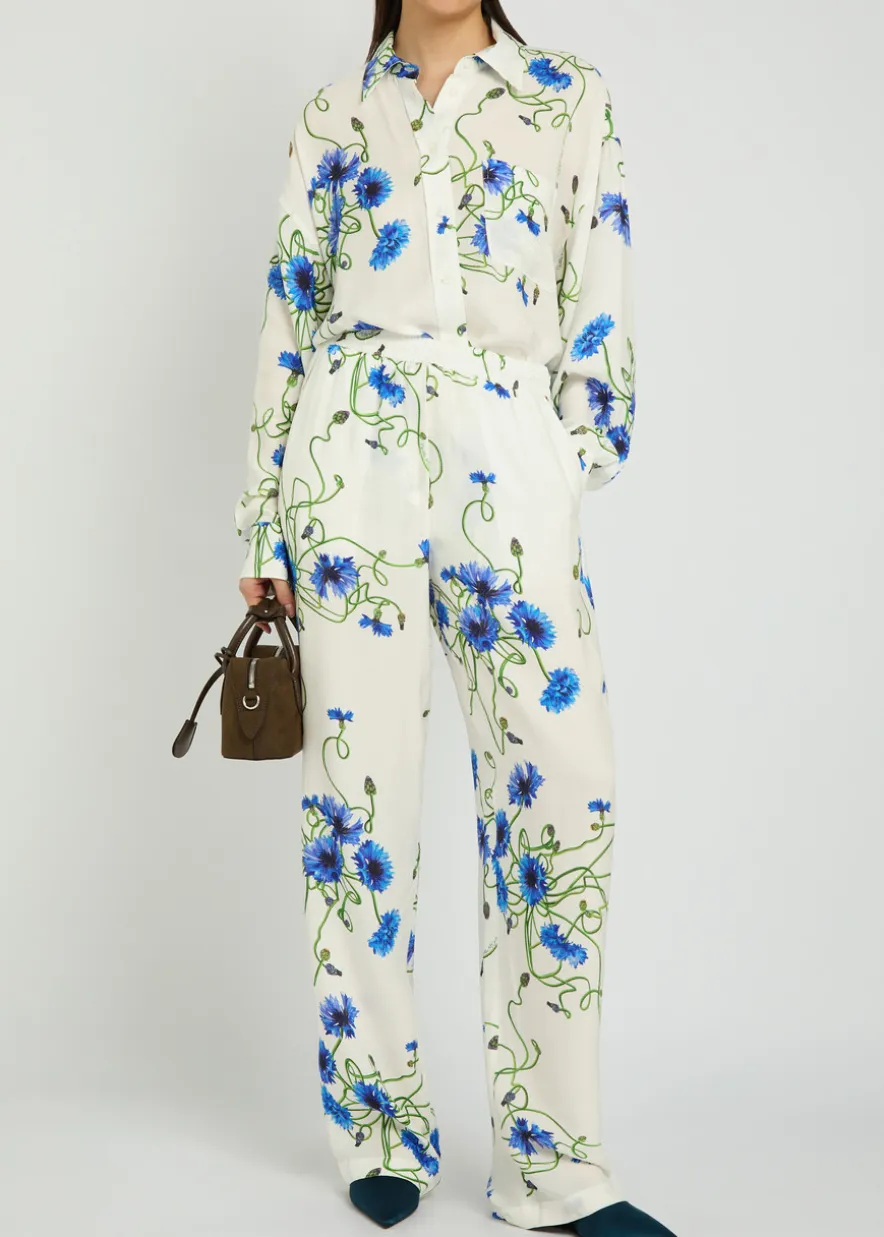 Floral print textured satin shirt