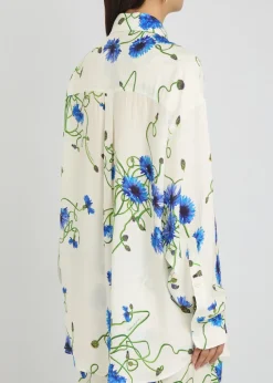 Floral print textured satin shirt