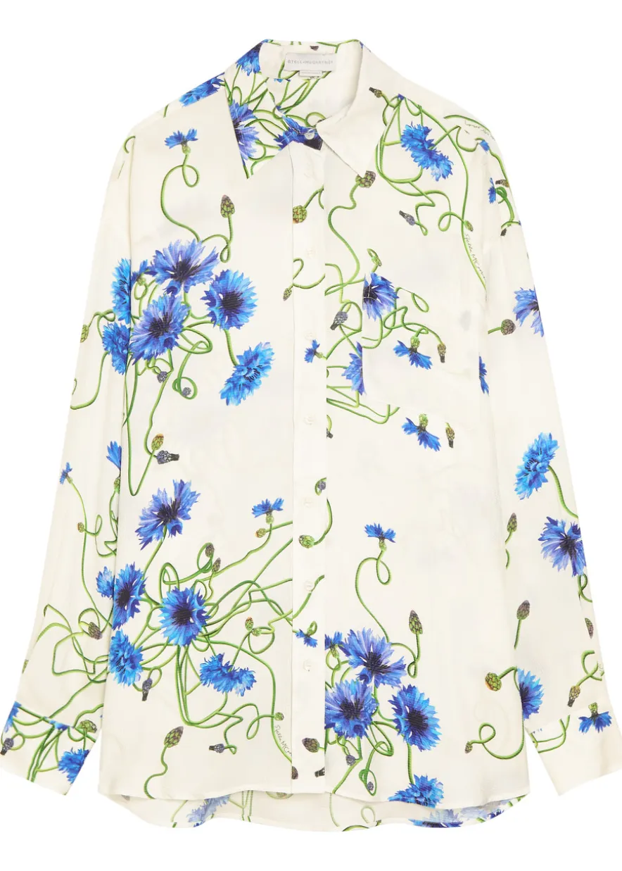 Floral print textured satin shirt
