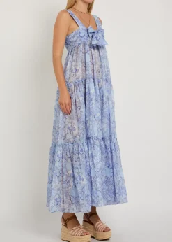 Floral-print tiered cotton midi dress