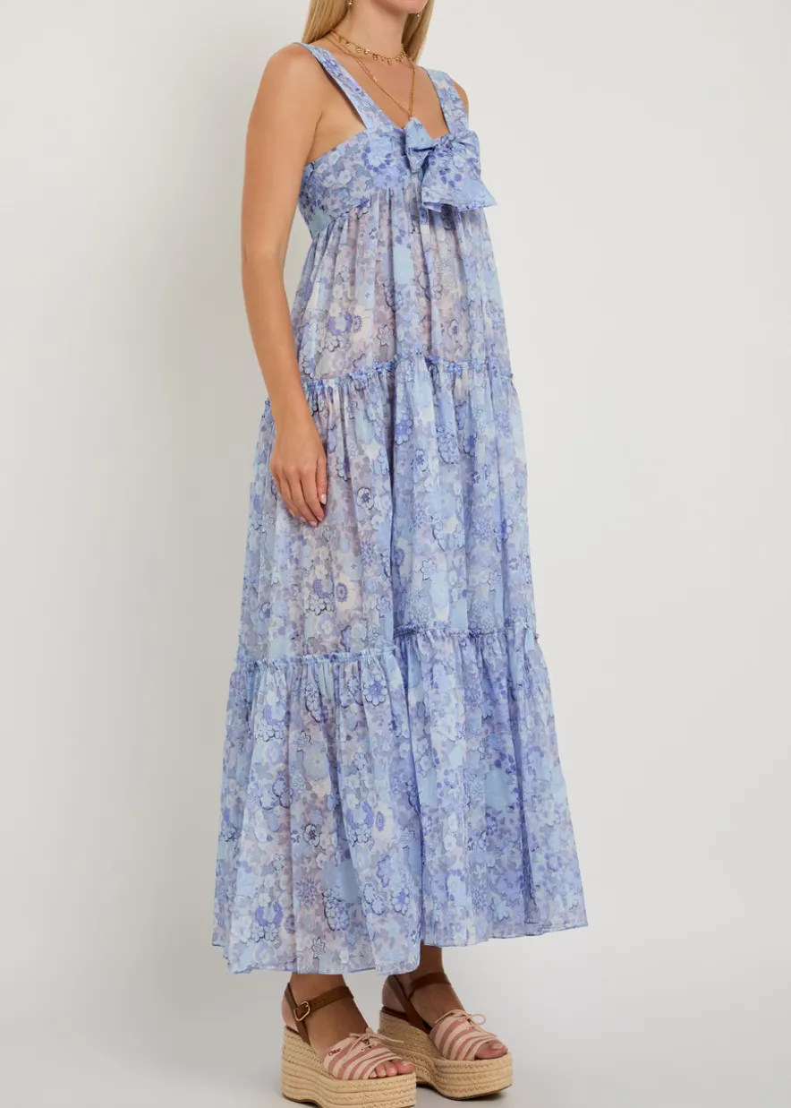 Floral-print tiered cotton midi dress