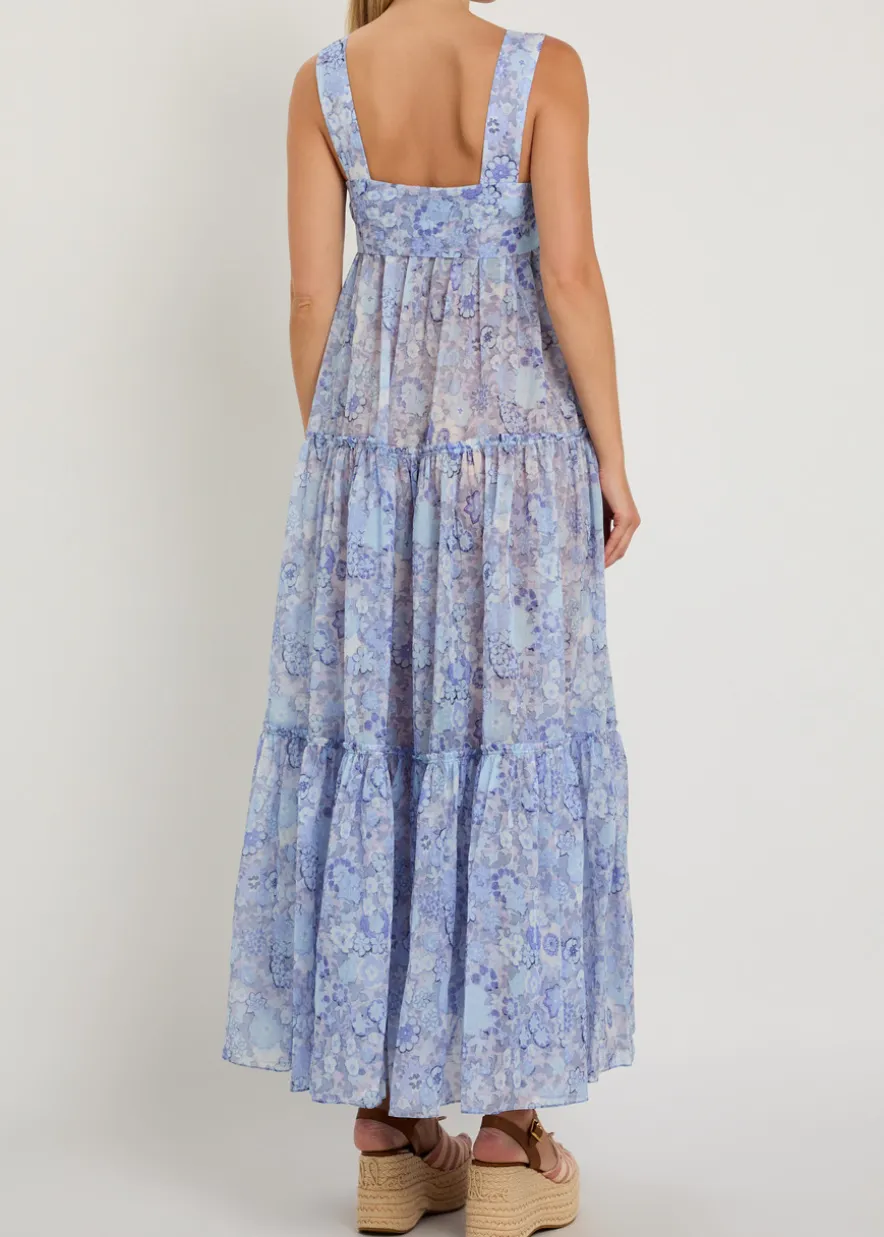 Floral-print tiered cotton midi dress