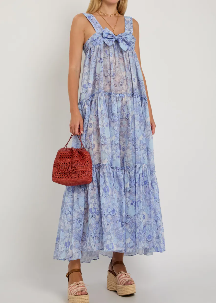 Floral-print tiered cotton midi dress