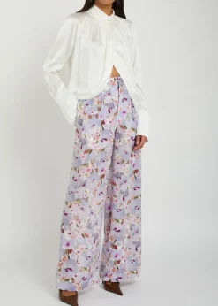 Floral-print wide-leg silk trousers