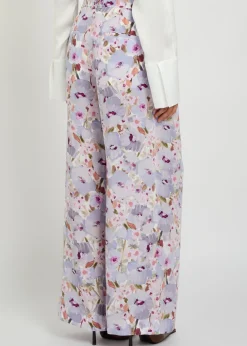 Floral-print wide-leg silk trousers