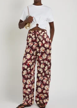 Floral-print wide-leg silk trousers