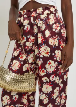 Floral-print wide-leg silk trousers