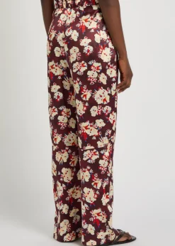 Floral-print wide-leg silk trousers