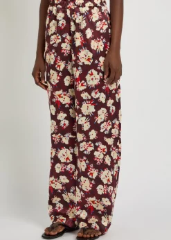 Floral-print wide-leg silk trousers