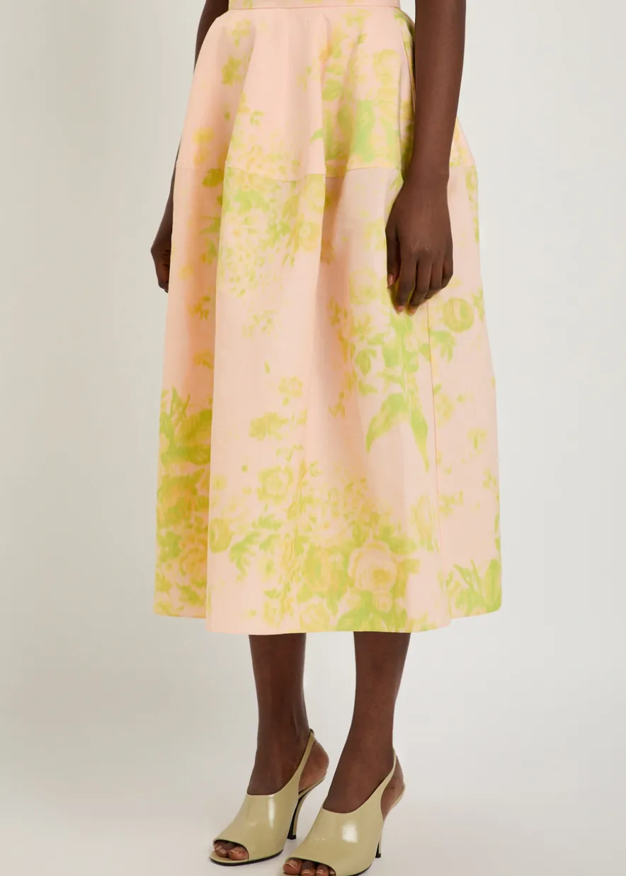 Floral-print woven midi skirt