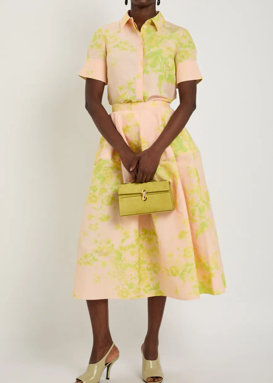 Floral-print woven midi skirt