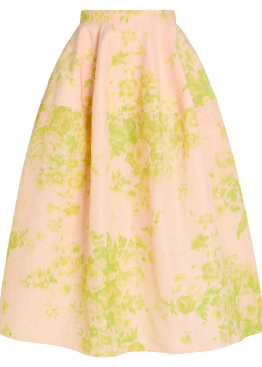 Floral-print woven midi skirt
