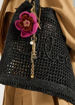 Floral raffia and metal key chain