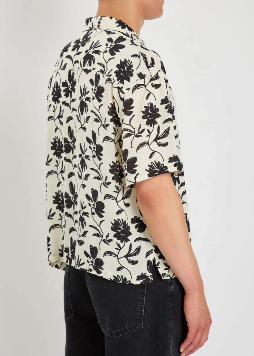 Floral rayon and linen-blend shirt