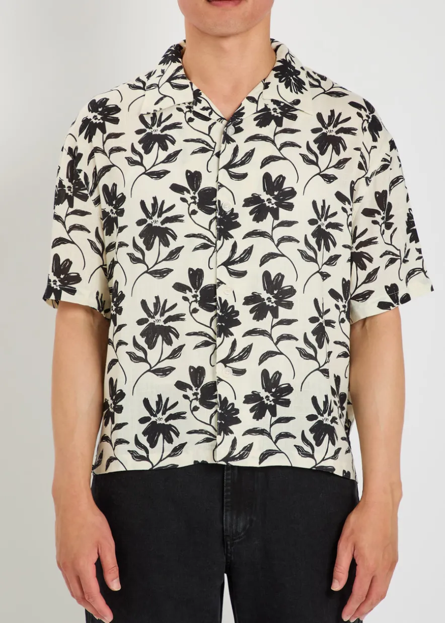 Floral rayon and linen-blend shirt