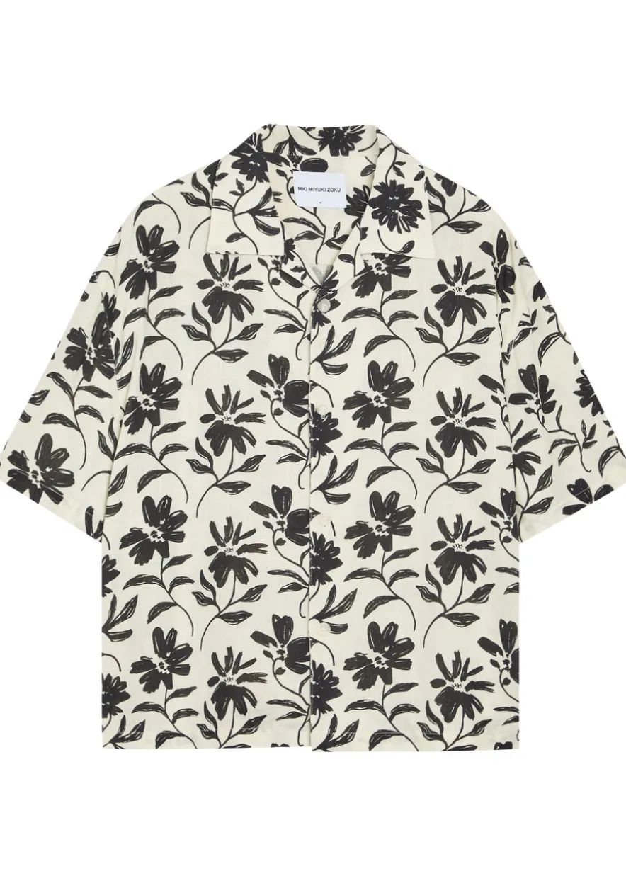 Floral rayon and linen-blend shirt