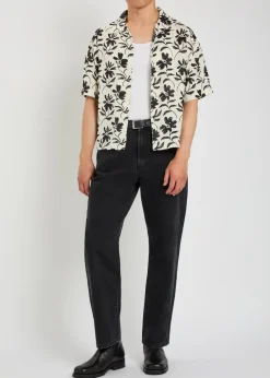 Floral rayon and linen-blend shirt