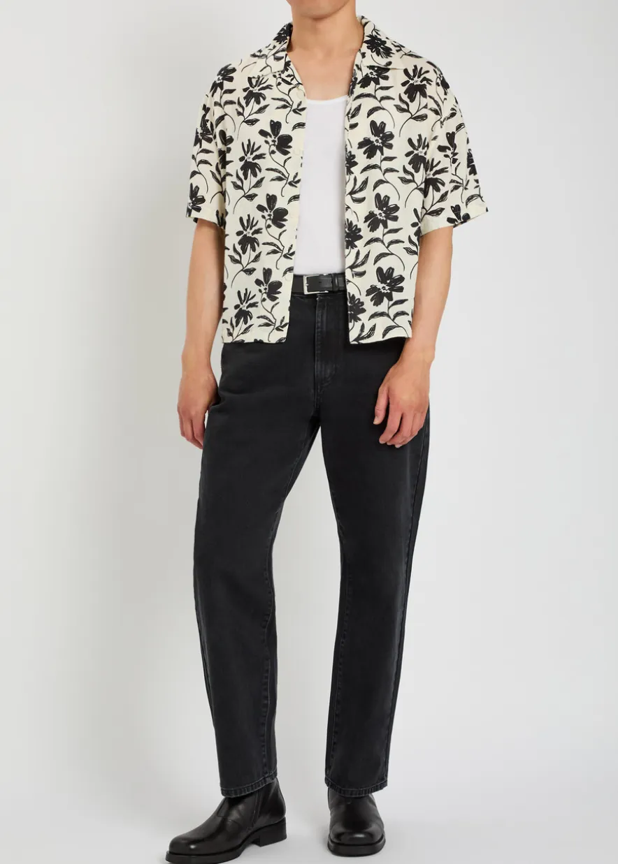 Floral rayon and linen-blend shirt