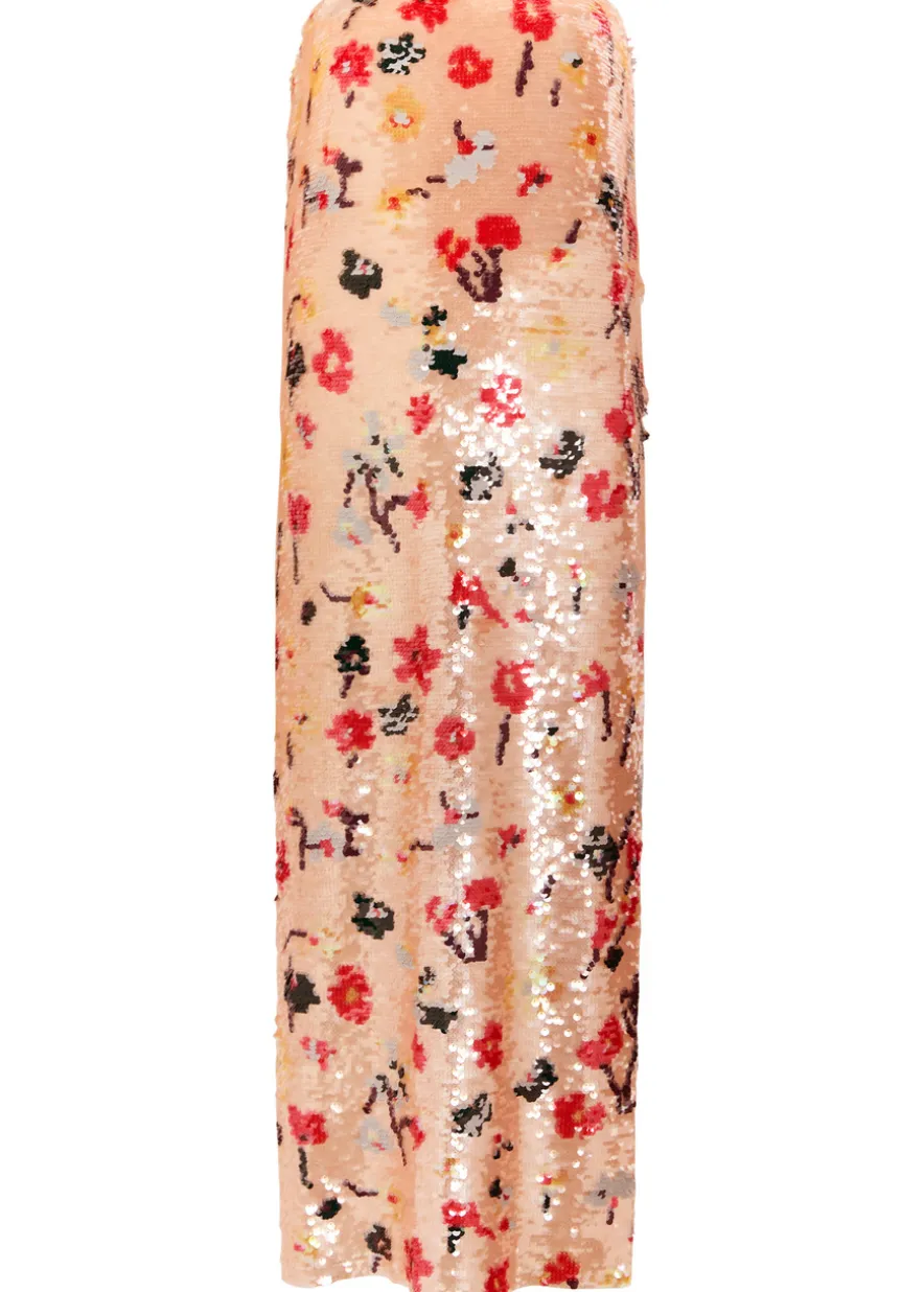 Floral strapless sequin midi dress
