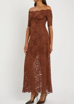 Floral stretch-guipure lace midi dress
