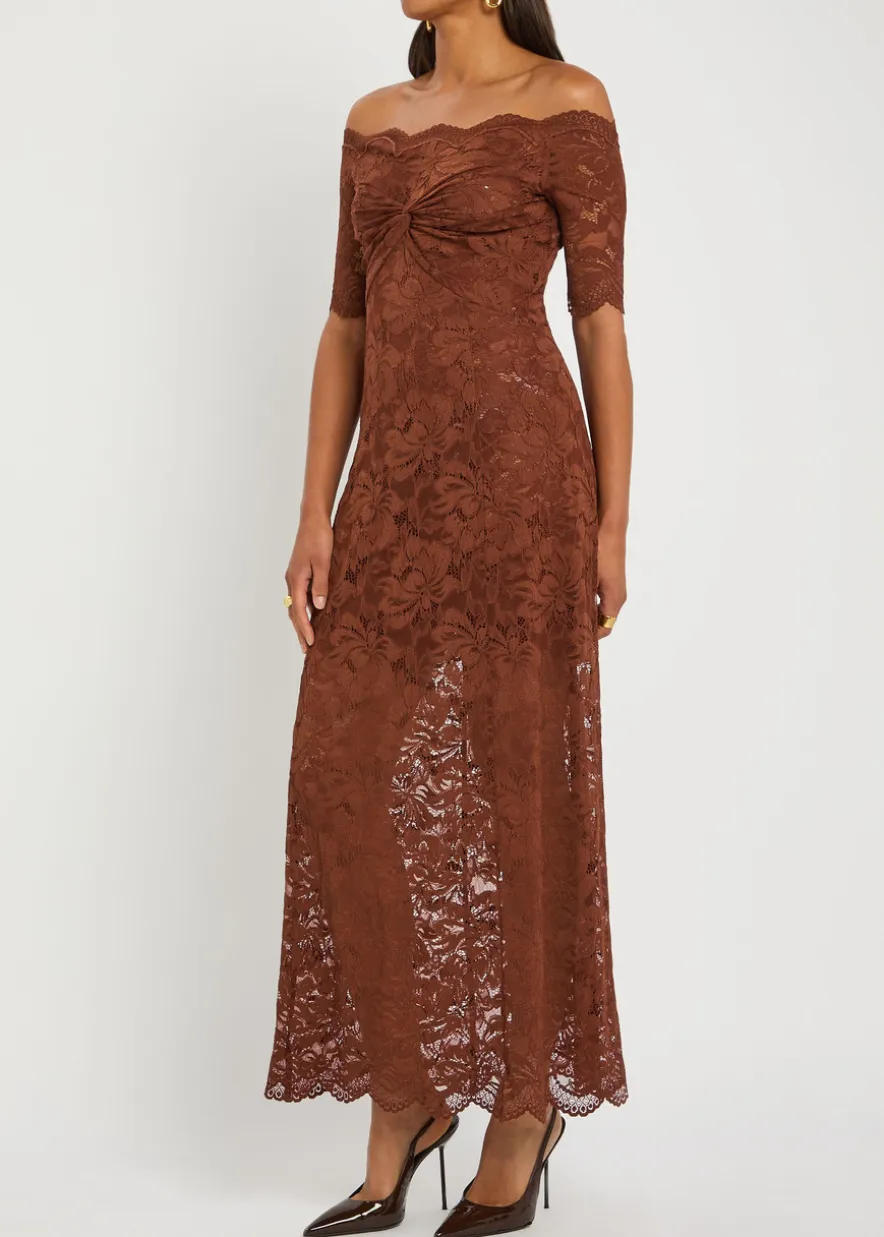 Floral stretch-guipure lace midi dress