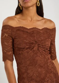 Floral stretch-guipure lace midi dress