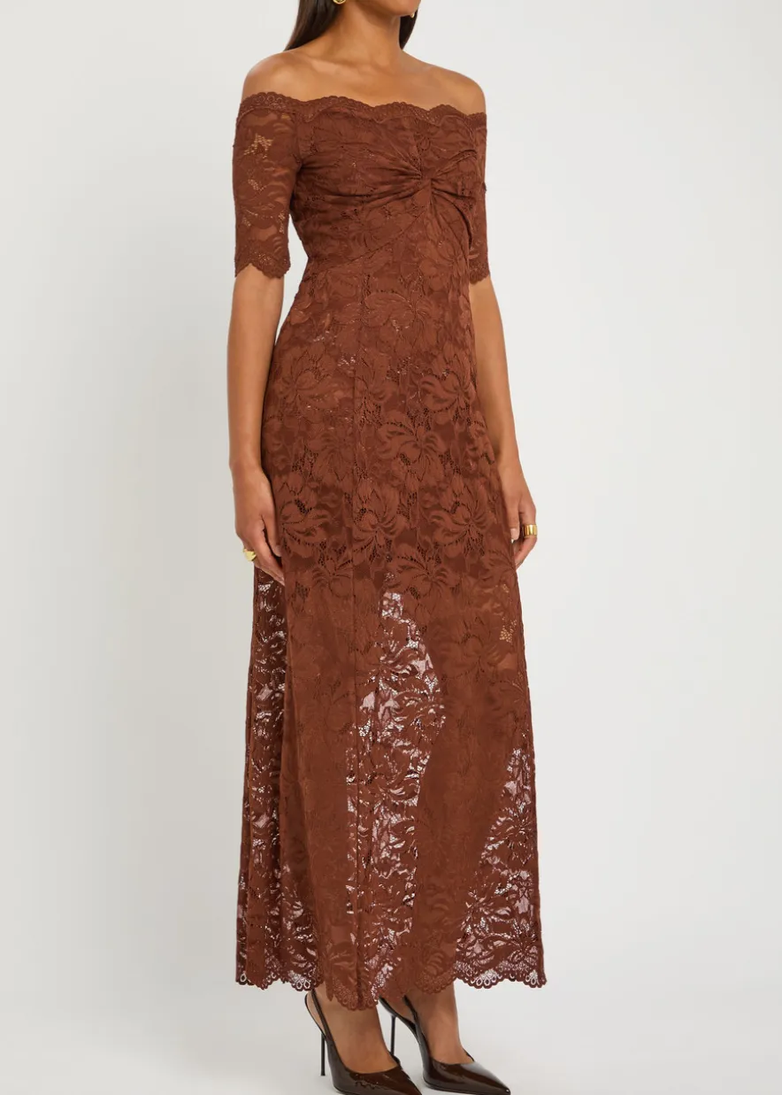 Floral stretch-guipure lace midi dress