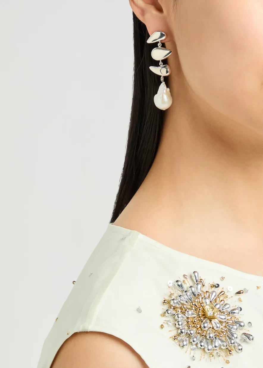 Flora pearl-embellished sterling silver drop earrings