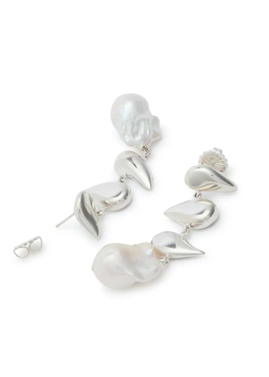 Flora pearl-embellished sterling silver drop earrings