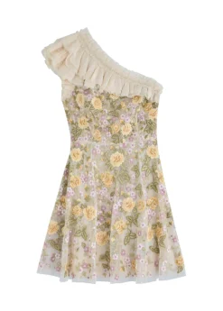 Florine one-shoulder embroidered tulle mini dress