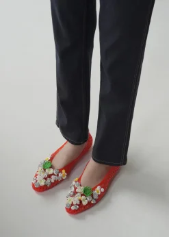 Flower-embellished jelly ballet flats