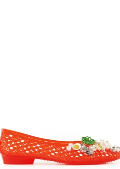 Flower-embellished jelly ballet flats