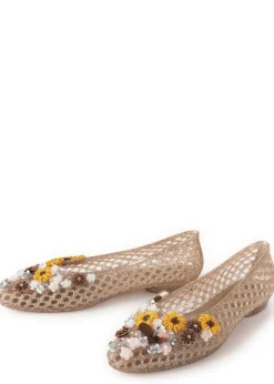 Flower-embellished jelly ballet flats