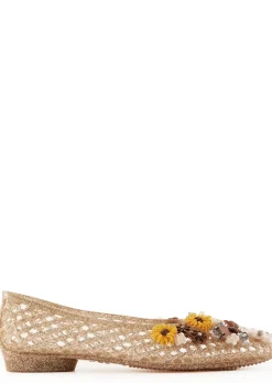 Flower-embellished jelly ballet flats