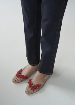 Flower-embellished jelly ballet flats