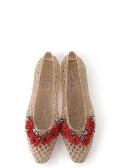 Flower-embellished jelly ballet flats